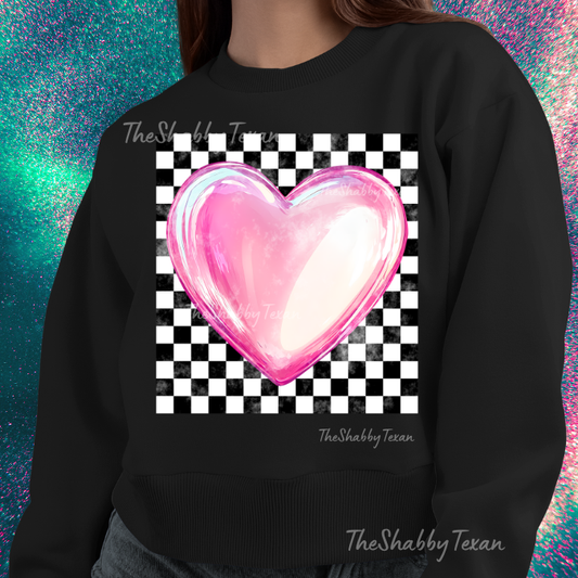 Checkered Pink Heart DTF Transfers