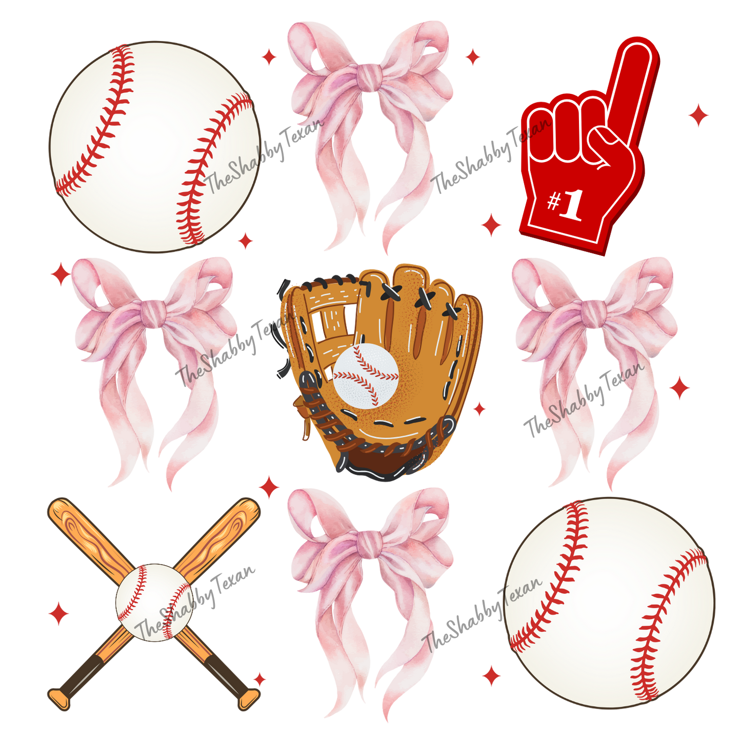 Baseball Coquette Bow DTF Transfers