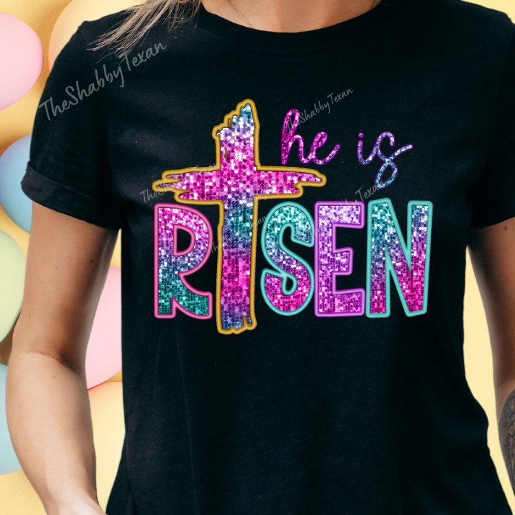 He Is Risen Faux Sequin DTF Transfers