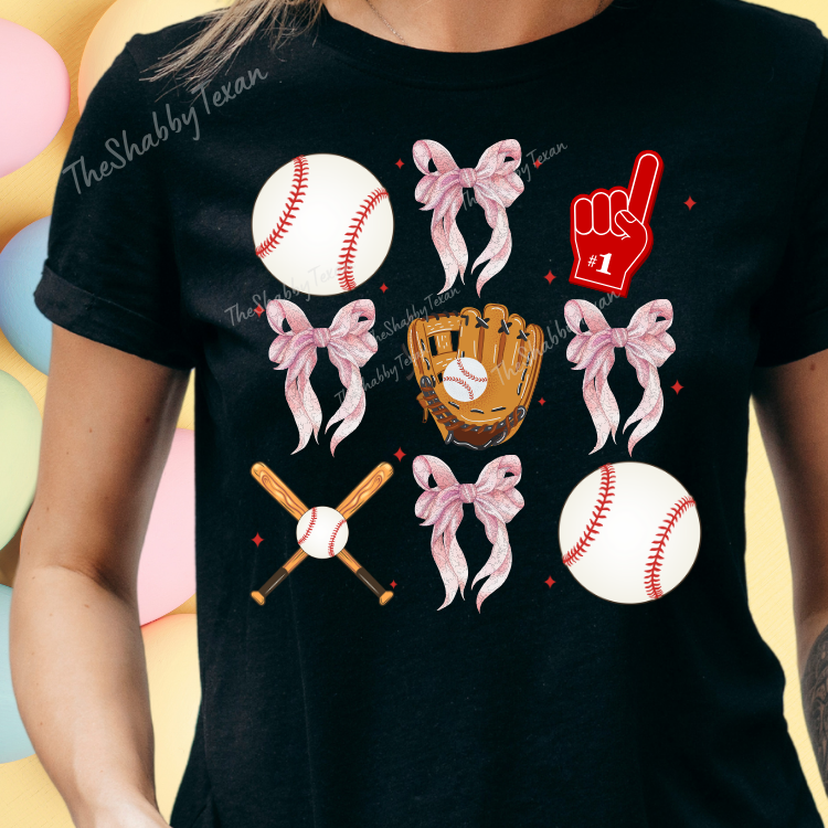 Baseball Coquette Bow DTF Transfers