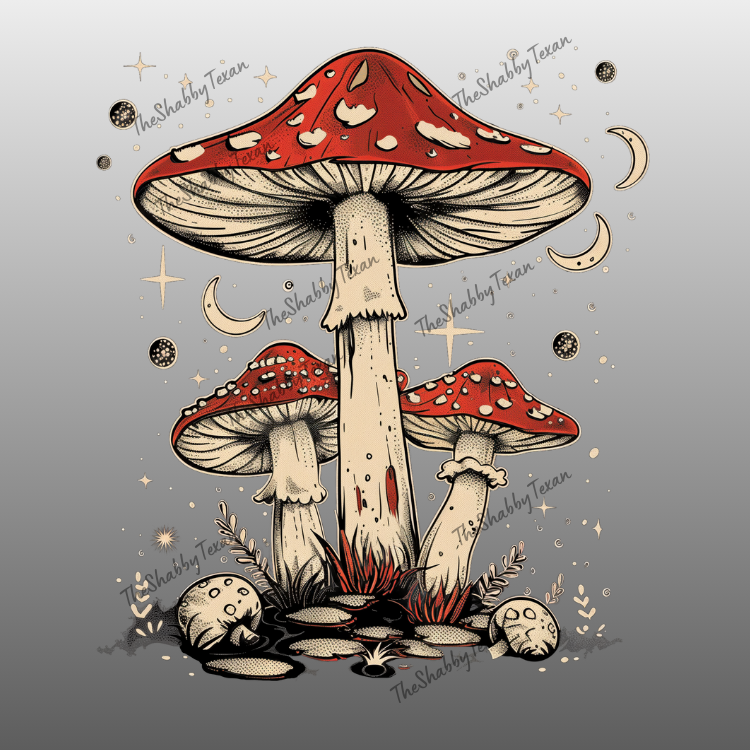 Boho Retro Mushroom Transfers