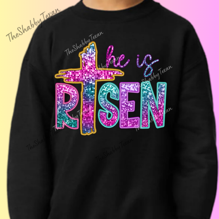 He Is Risen Faux Sequin DTF Transfers