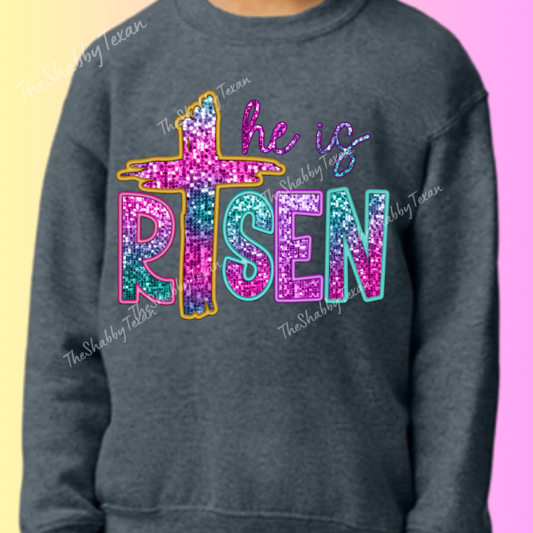 He Is Risen Faux Sequin DTF Transfers