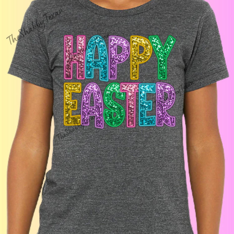 Happy Easter Faux Sequin Youth Shirts and Transfers