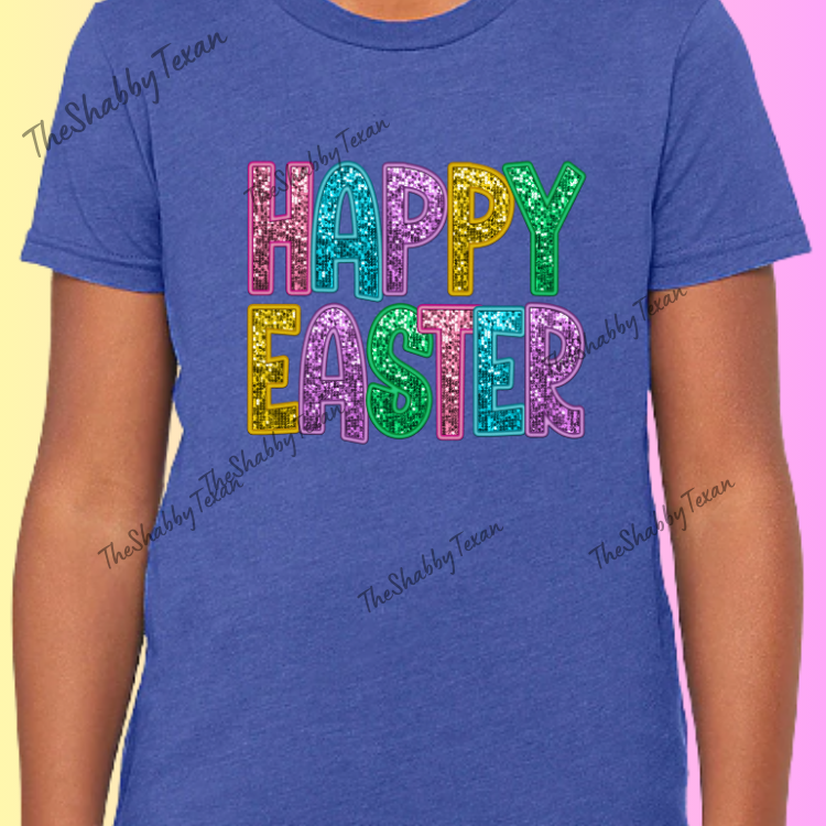 Happy Easter Faux Sequin Youth Shirts and Transfers