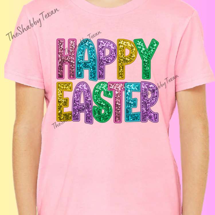 Happy Easter Faux Sequin Youth Shirts and Transfers