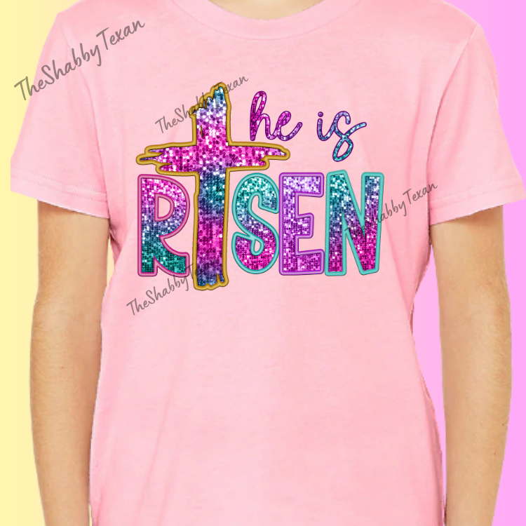 He Is Risen Faux Sequin DTF Transfers