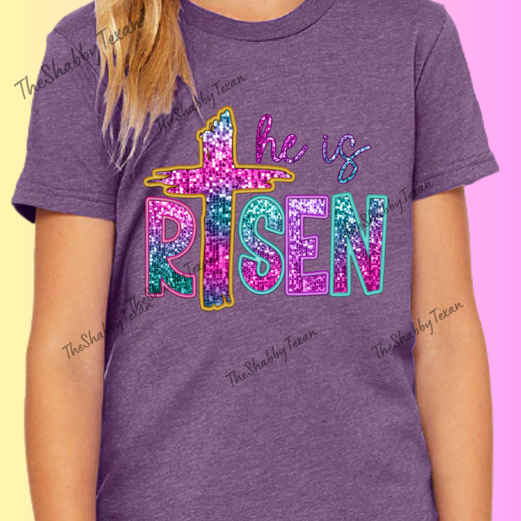 He Is Risen Faux Sequin DTF Transfers
