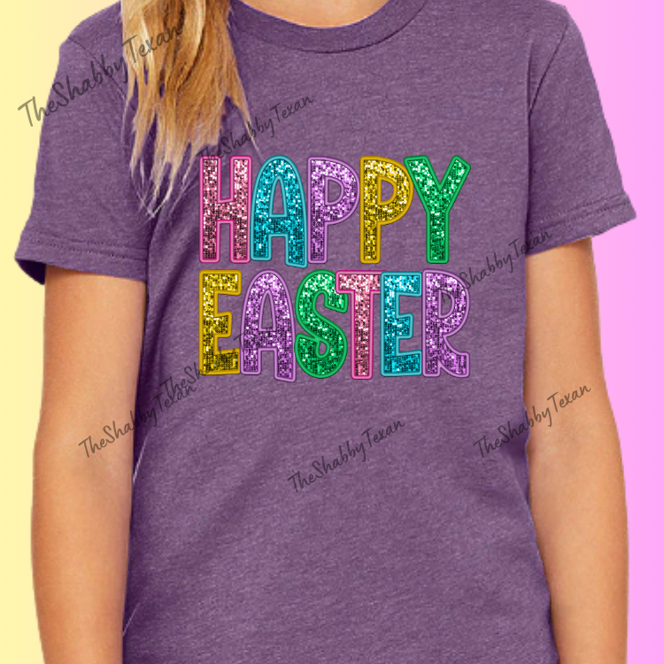 Happy Easter Faux Sequin Youth Shirts and Transfers