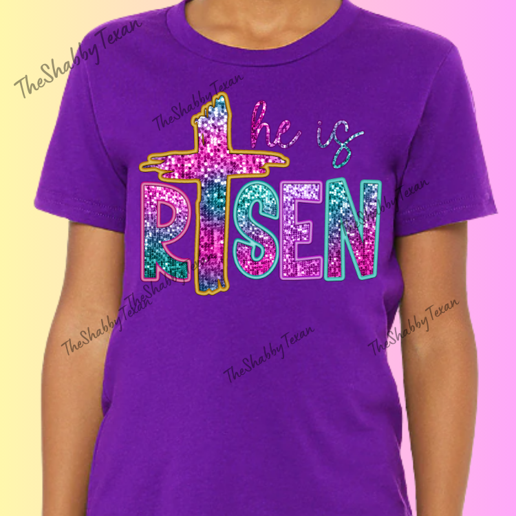 He Is Risen Faux Sequin DTF Transfers