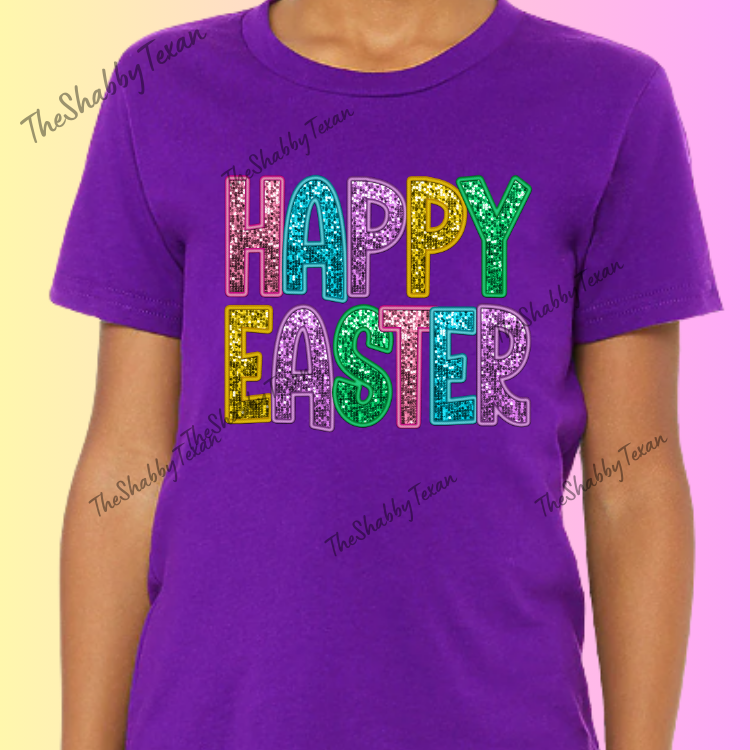Happy Easter Faux Sequin Youth Shirts and Transfers