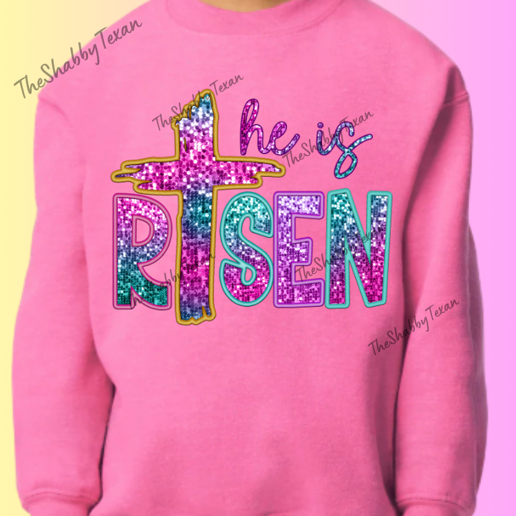 He Is Risen Faux Sequin DTF Transfers