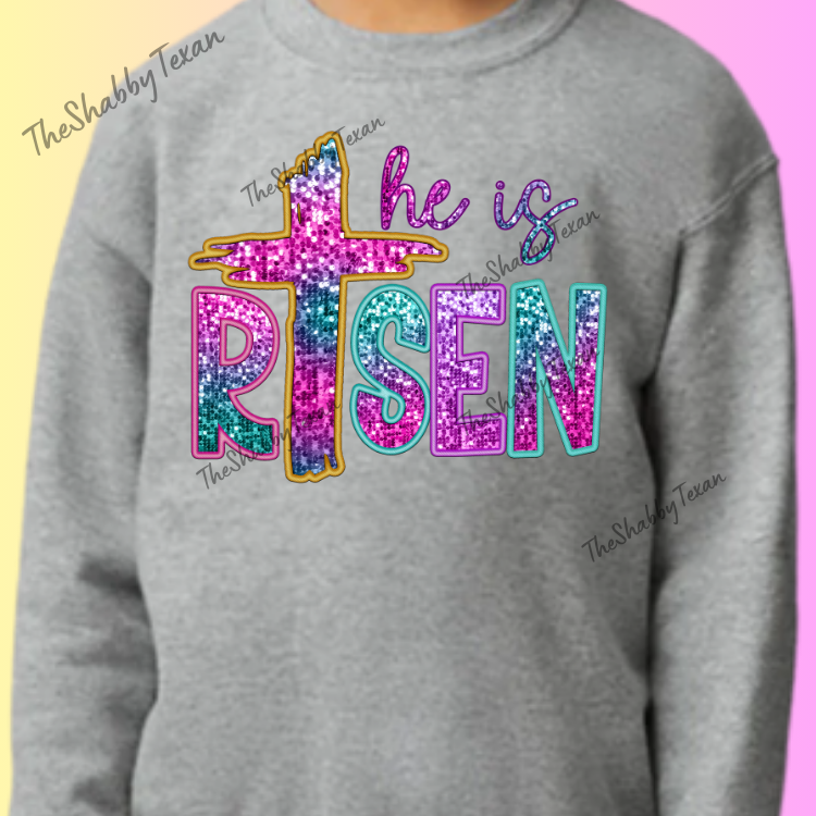 He Is Risen Faux Sequin DTF Transfers