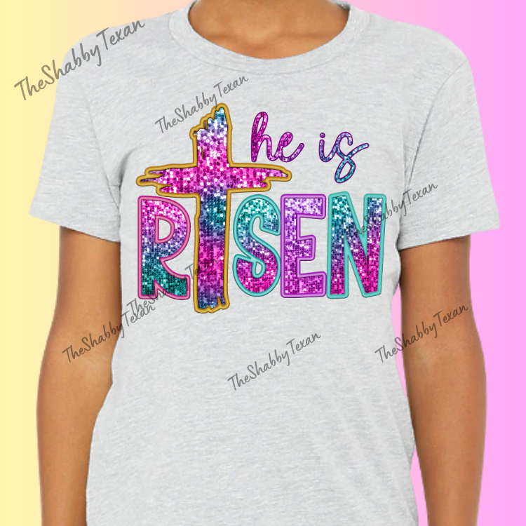He Is Risen Faux Sequin DTF Transfers
