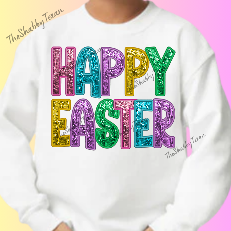 Happy Easter Faux Sequin Youth Shirts and Transfers