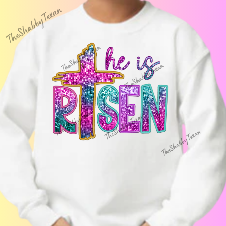 He Is Risen Faux Sequin DTF Transfers