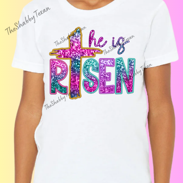 He Is Risen Faux Sequin DTF Transfers