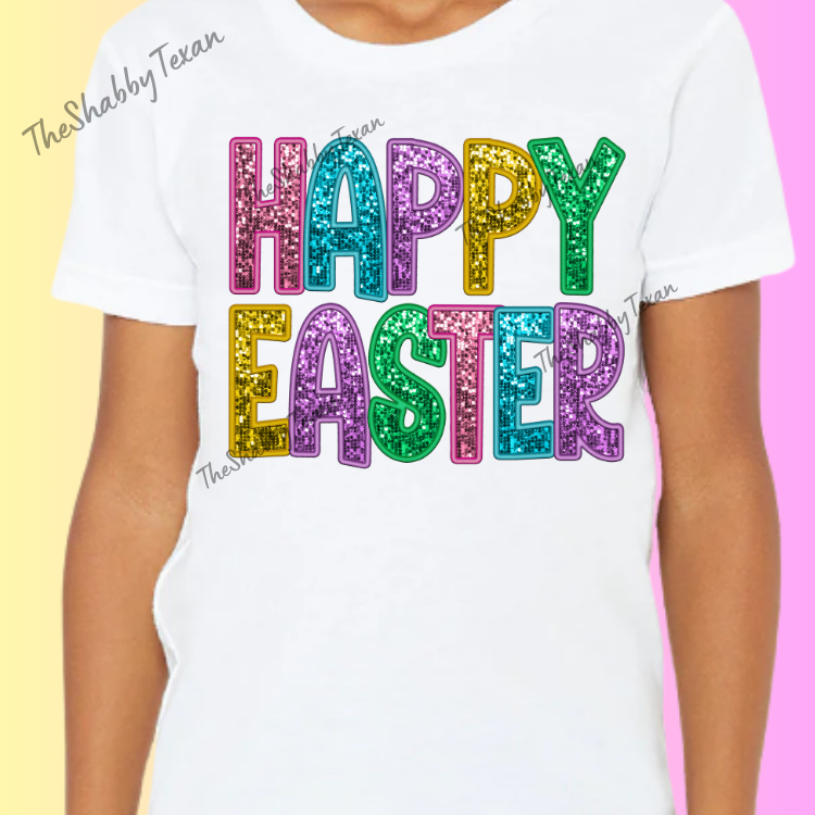 Happy Easter Faux Sequin Youth Shirts and Transfers