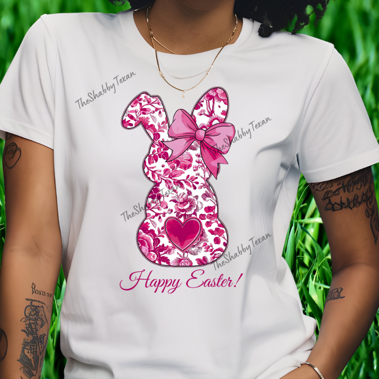 Pink Floral Happy Easter Bunny Shirts and Transfers