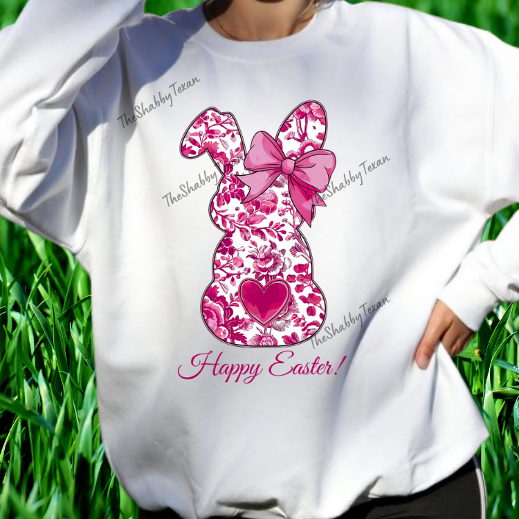 Pink Floral Happy Easter Bunny Shirts and Transfers