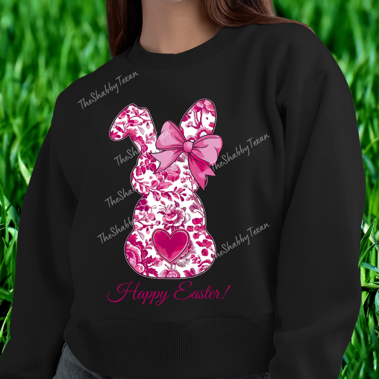 Pink Floral Happy Easter Bunny Shirts and Transfers