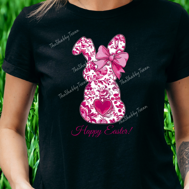 Pink Floral Happy Easter Bunny Shirts and Transfers