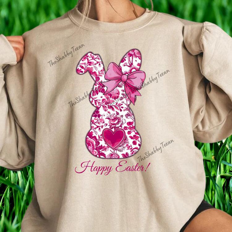 Pink Floral Happy Easter Bunny Shirts and Transfers