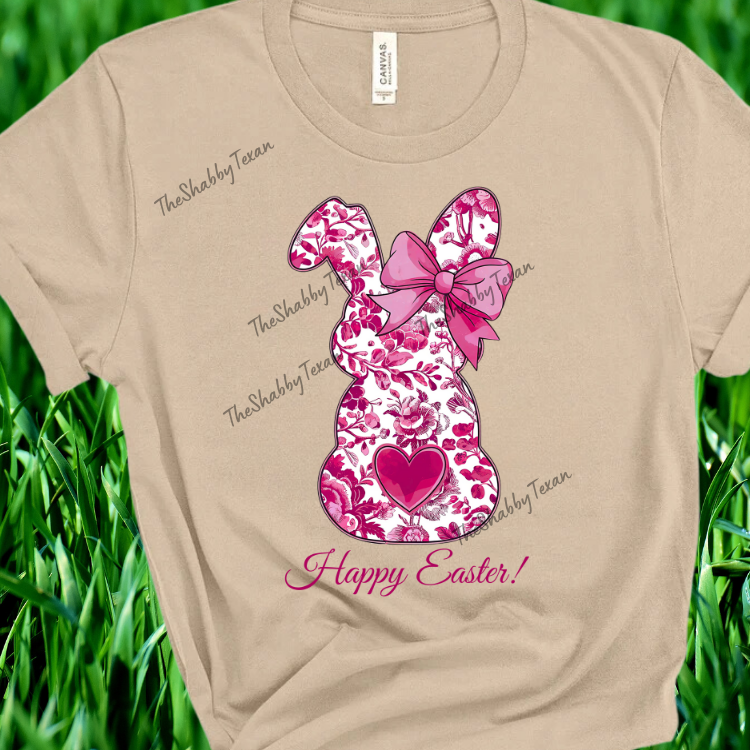 Pink Floral Happy Easter Bunny Shirts and Transfers