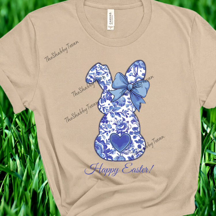 Blue Floral Happy Easter Bunny Shirts and Transfers