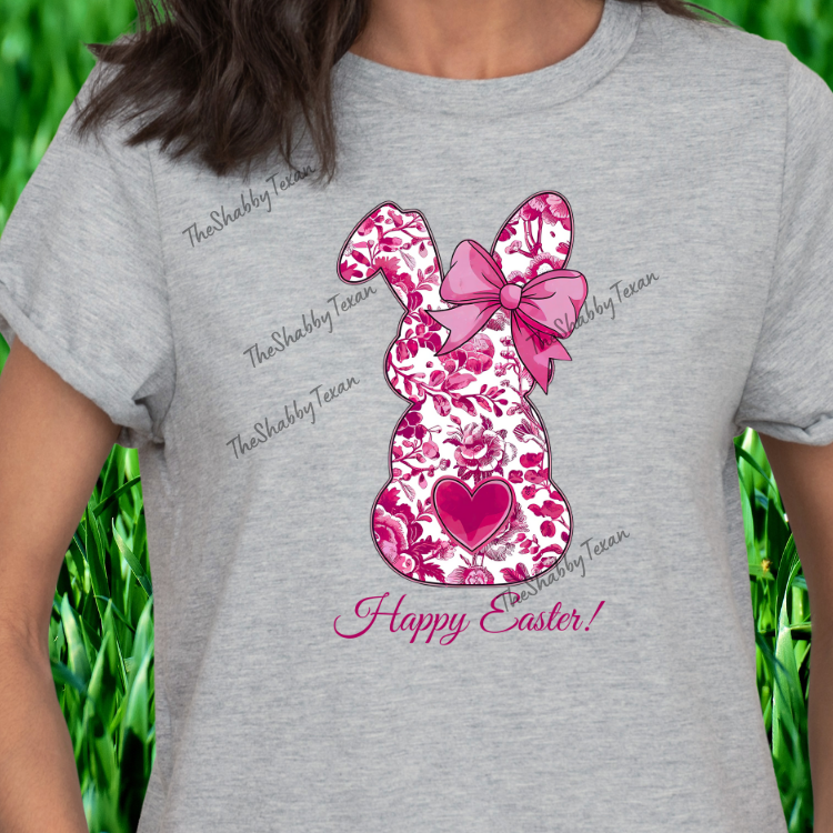 Pink Floral Happy Easter Bunny Shirts and Transfers