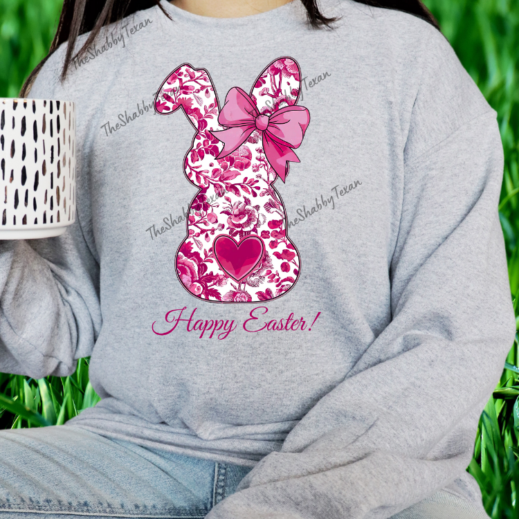 Pink Floral Happy Easter Bunny Shirts and Transfers