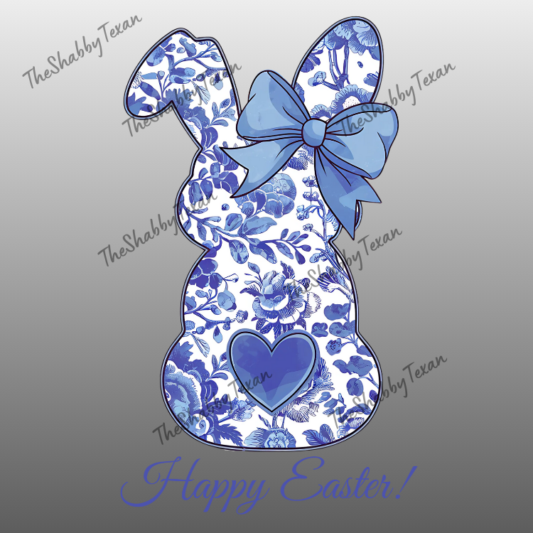 Blue Floral Happy Easter Bunny Shirts and Transfers