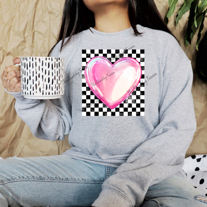 Checkered Pink Heart Shirts and Transfers