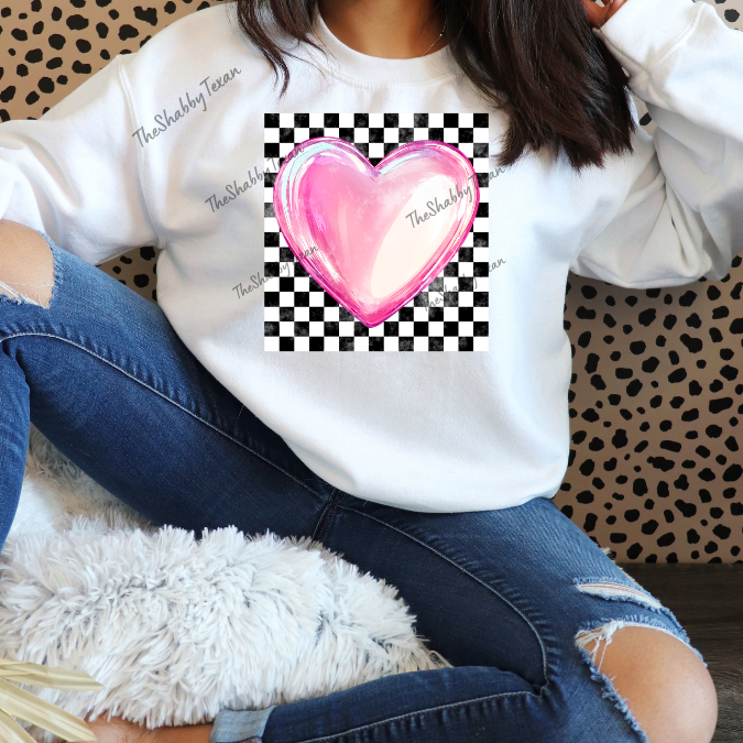 Checkered Pink Heart Shirts and Transfers