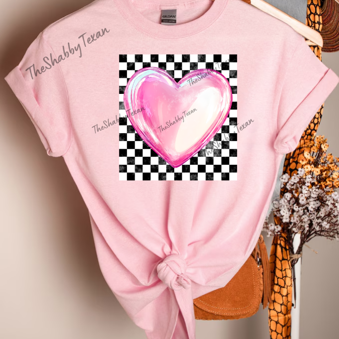 Checkered Pink Heart Shirts and Transfers