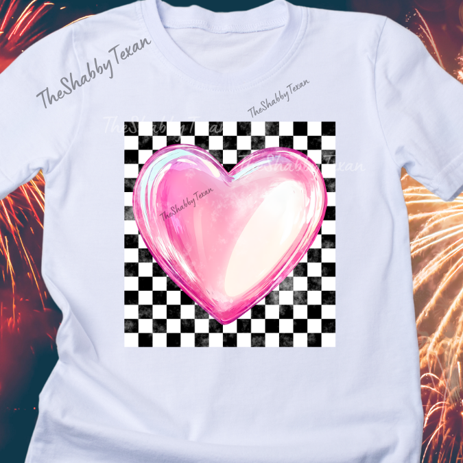 Checkered Pink Heart Shirts and Transfers