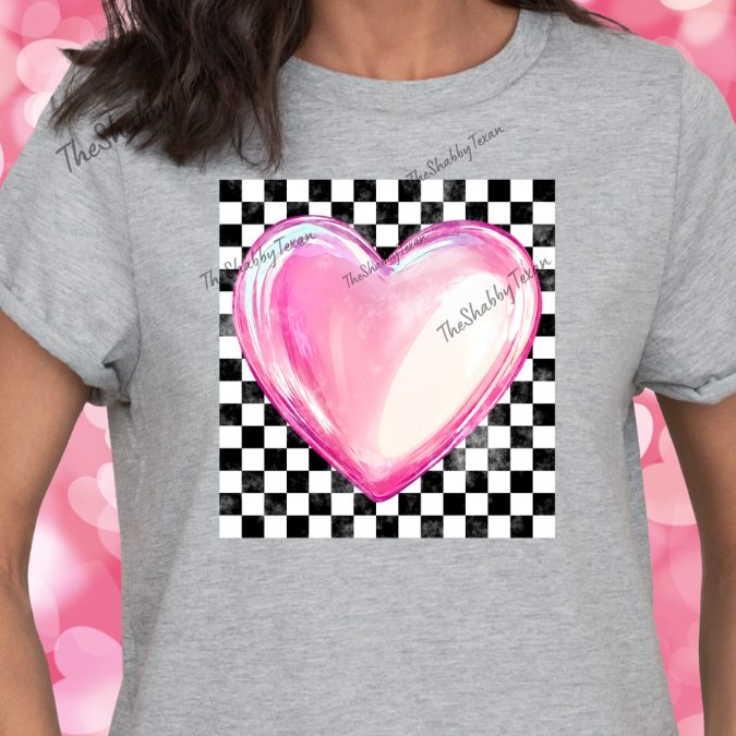 Checkered Pink Heart Shirts and Transfers