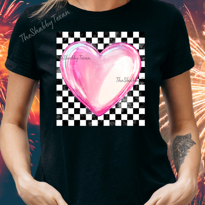 Checkered Pink Heart Shirts and Transfers