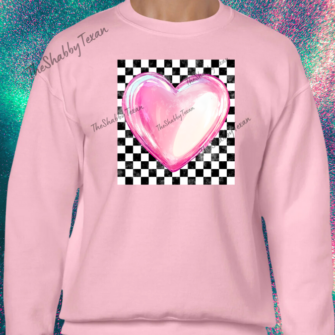 Checkered Pink Heart Shirts and Transfers